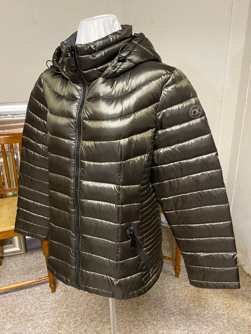 Calvin Klein down jacket, womens' size XL, dark grey